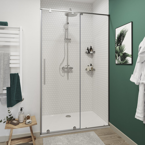 GoodHome Sliding Shower Door Ezili 100 cm, chrome/transparent