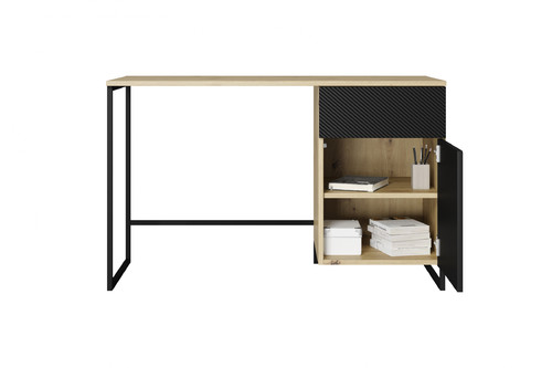 Desk with Drawer Asha 120 cm, artisan, matt black, black frame