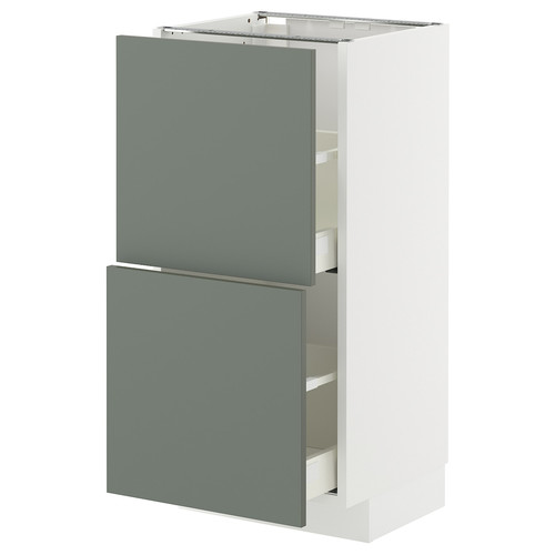 METOD / MAXIMERA Base cabinet with 2 drawers, white/Nickebo matt grey-green, 40x37 cm