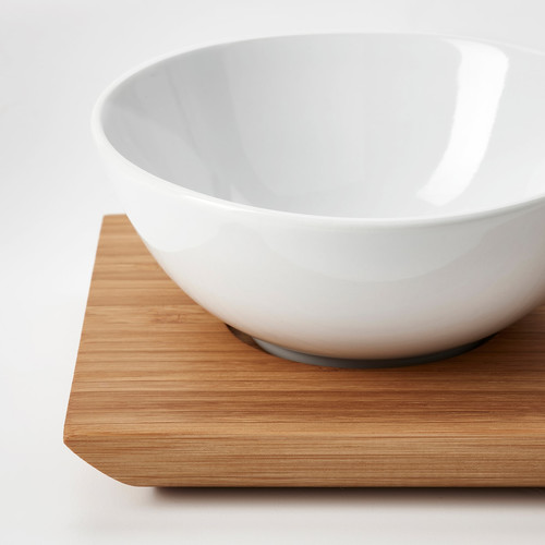 TYNGDLÖS Tray with 3 bowls, bamboo/white