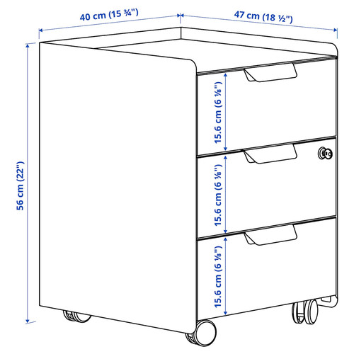 TROTTEN Drawer unit w 3 drawers on castors, white