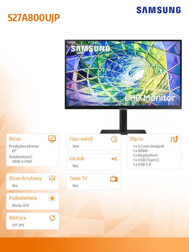 Samsung 27" Monitor LS27A800UJPXEN IPS UHD 16:9 1xHDMI 1xUSB-C