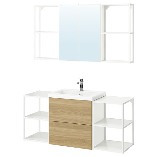 ENHET Bathroom, white/oak effect, 140x43x65 cm