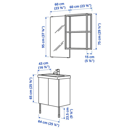 ENHET Bathroom, white/pale grey-green, 64x43x87 cm