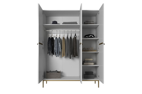 Wardrobe Nicole 150 cm, matt white, gold handles and legs