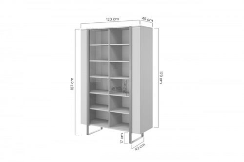 High Cabinet Display Cabinet Verica 120 cm, biscuit oak, black legs