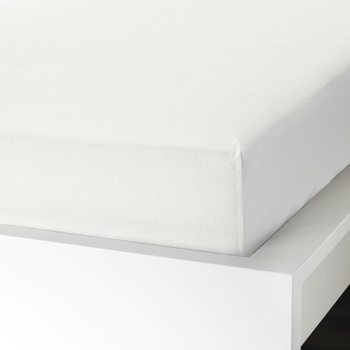 ULLVIDE Fitted sheet, white, 140x200 cm