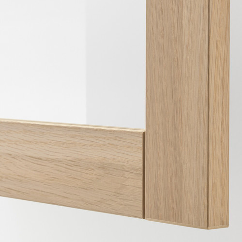 BESTÅ TV storage combination/glass doors, white stained oak effect/Lappviken white stained oak eff clear glass, 180x42x192 cm