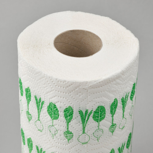 FAMILJ Kitchen roll, patterned bright green/white, 2 pack