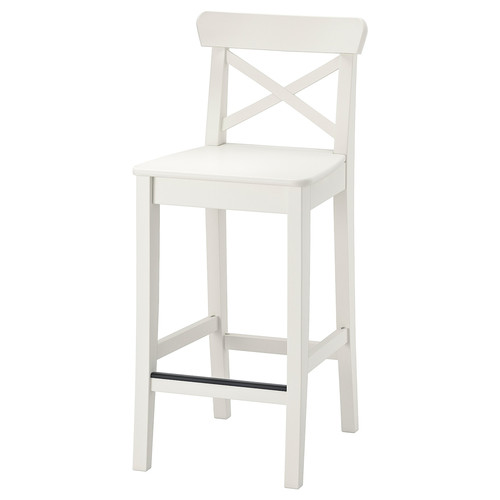 INGOLF Bar stool with backrest, white, 63 cm