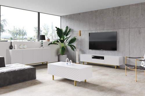 TV Cabinet Scalia II 190, matt white, gold legs