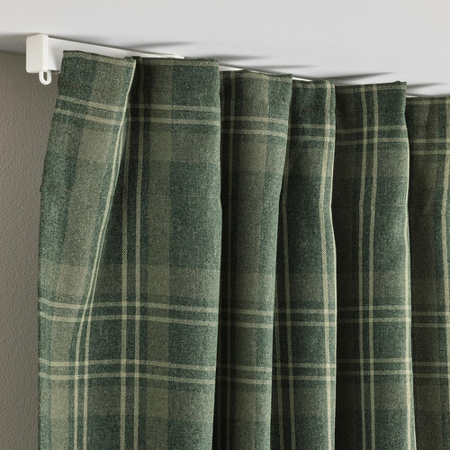 HÄGGVECKMAL Room darkening curtains, 1 pair, dark green, 145x300 cm