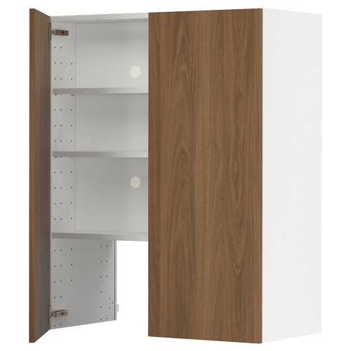 METOD Wall cb f extr hood w shlf/door, white/Tistorp brown walnut effect, 80x100 cm