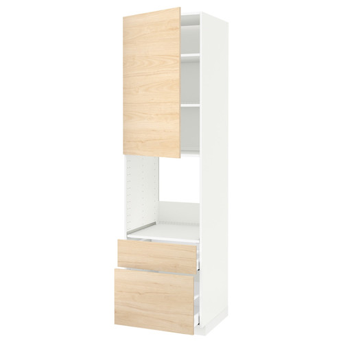 METOD / MAXIMERA High cabinet f oven+door/2 drawers, white/Askersund light ash effect, 60x60x220 cm