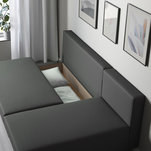 ÄLVDALEN 3-seat sofa-bed with chaise longue, Knisa dark grey