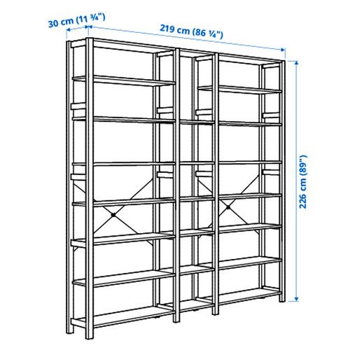 IVAR 3 sections/shelves, pine, 219x30x226 cm