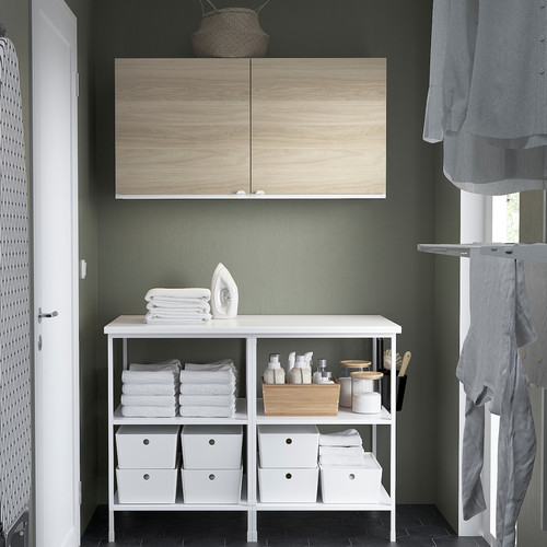 ENHET Storage combination, white/oak effect, 123x63.5x207 cm