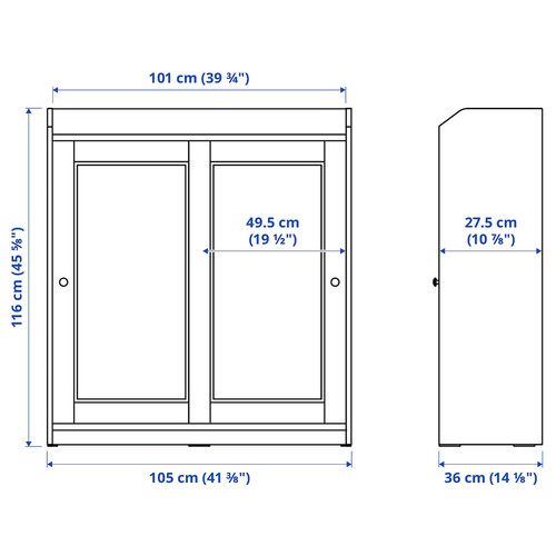 HAUGA Glass-door cabinet, white, 105x116 cm