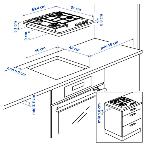 SKÅLAN Gas hob, IKEA 300 stainless steel, 59 cm