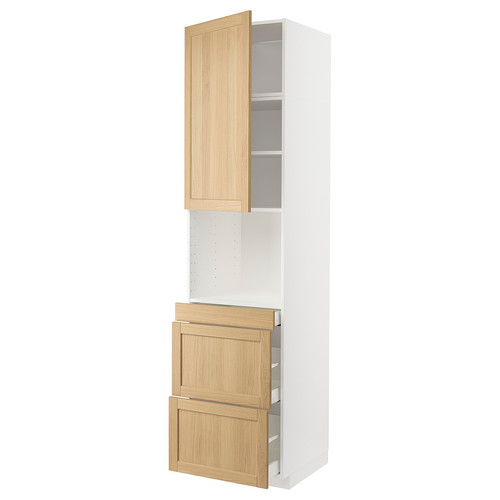 METOD / MAXIMERA Hi cab f micro combi w door/3 drwrs, white/Forsbacka oak, 60x60x240 cm