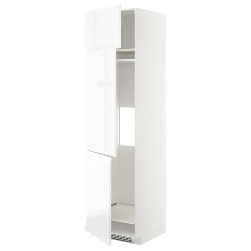 METOD High cab f fridge/freezer w 3 doors, white/Voxtorp high-gloss/white, 60x60x220 cm