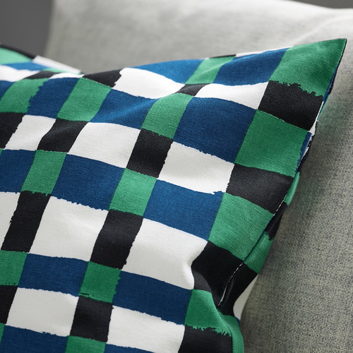 PLATTLUMMER Cushion cover, green/blue, 50x50 cm