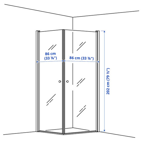 OPPEJEN Shower enclosure with 2 doors, 86x86x202 cm