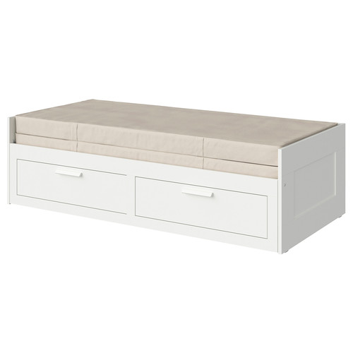 BRIMNES Day-bed w 2 drawers/2 mattresses, white/Vannareid firm, 80x200 cm