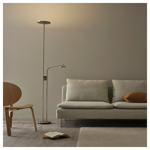 ISJAKT LED floor uplighter/reading lamp, dimmable/nickel-plated, 180 cm