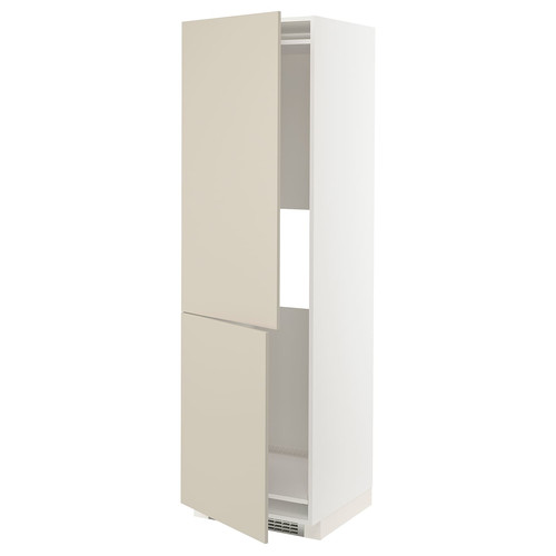 METOD Hi cab f fridge or freezer w 2 drs, white/Havstorp beige, 60x60x200 cm