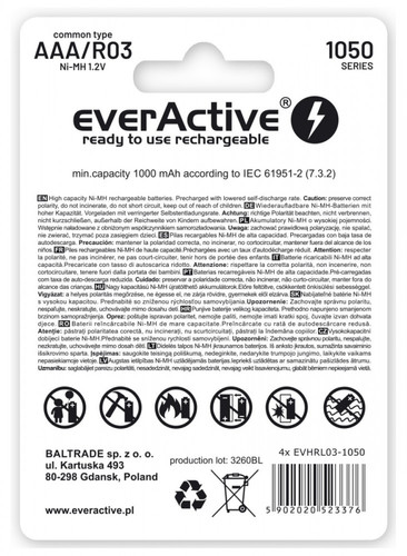 EverActive Professional Line R03/AAA 1000mAH Batteries 4 Pack