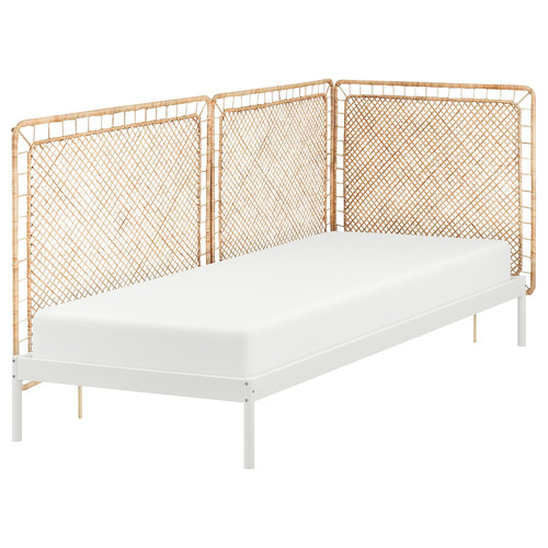 VEVELSTAD Bed frame with 3 headboards, white/Tolkning rattan, 90x200 cm