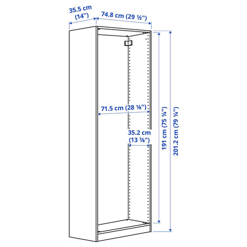 PAX Wardrobe frame, dark grey, 75x35x201 cm