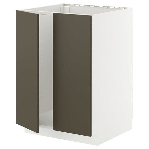 METOD Base cabinet for sink + 2 doors, white/Havstorp brown-beige, 60x60 cm