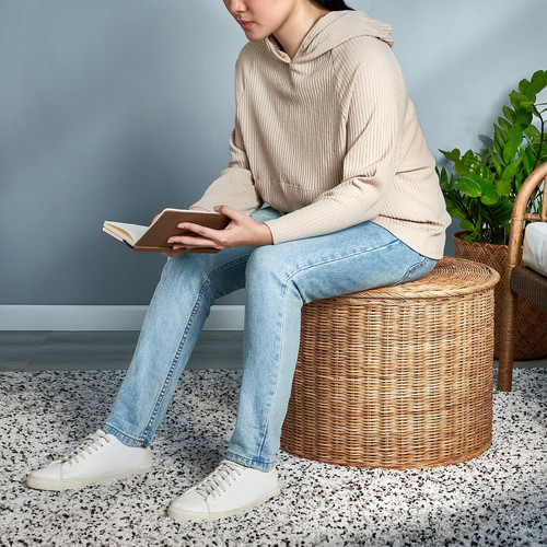 TOLKNING Pouffe with storage, handmade rattan