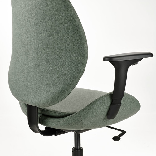 HATTEFJÄLL Office chair with armrests, Gunnared green/black