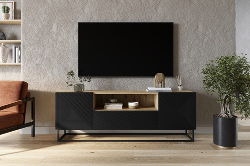 TV Cabinet Asha 167 cm, metal legs, artisan/matt black