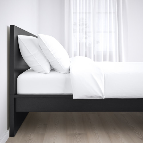 MALM Bed frame, high, black-brown, Leirsund, 140x200 cm