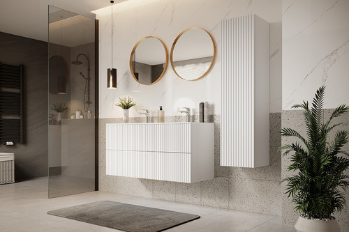 Bathroom Wall-mounted High Cabinet MDF Nicole 140cm, matt white