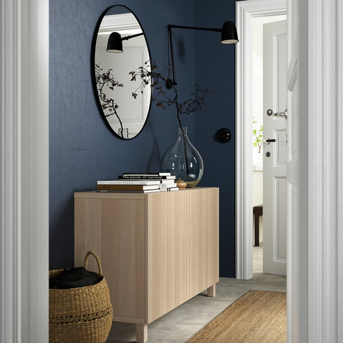 BESTÅ Storage combination with doors, white stained oak effect, Lappviken white stained oak effect, 120x40x74 cm