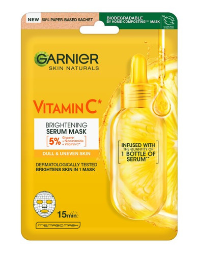 Garnier Skin Naturals Vitamin C Sheet Mask Super Hydrating + Brightening Milky Serum Vegan 28g