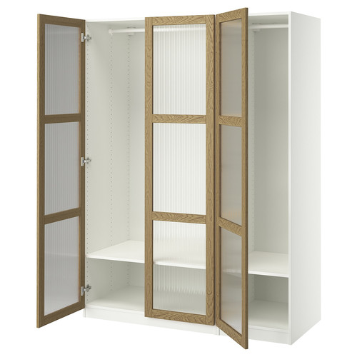 PAX / TONSTAD Wardrobe combination, white/oak veneer glass, 150x60x201 cm