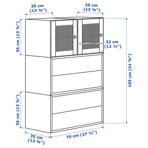 EKET / VÄLJARE Wall-mounted cabinet combination, white/pine, 70x35x105 cm