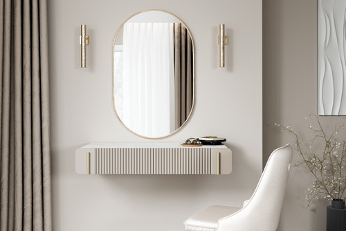 Wall-Mountd Dressing Table Malmi 100 cm, cashmere, crema bianca, gold