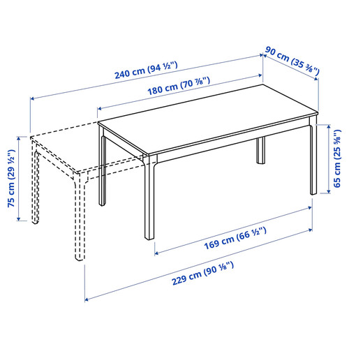 EKEDALEN / TOBIAS Table and 6 chairs, white/transparent chrome-plated, 180/240 cm