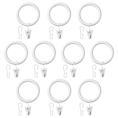 SYRLIG Curtain ring with clip and hook, white, 38 mm