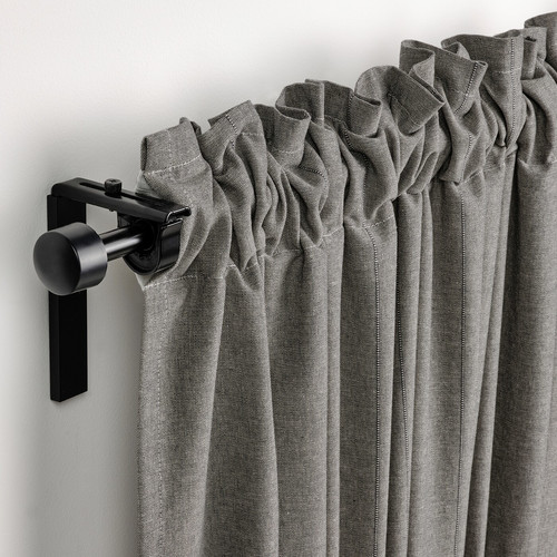 LENDA Curtains with tie-backs, 1 pair, dark grey, 140x300 cm