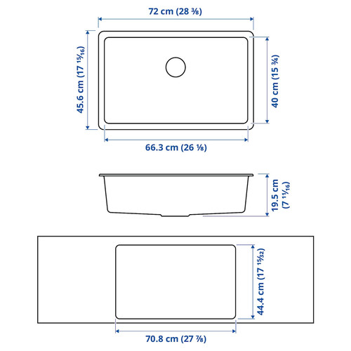 KILSVIKEN Inset sink, 1 bowl, black quartz composite, 72x46 cm