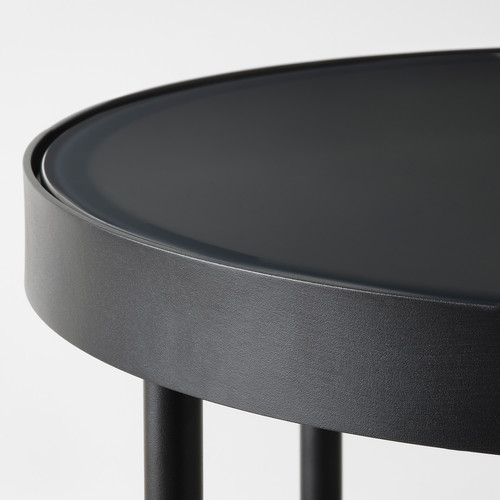 FRÖTORP Side table, anthracite marble effect/black glass, 48 cm