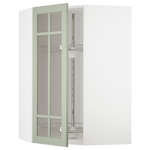 METOD Corner wall cab w carousel/glass dr, white/Stensund light green, 68x100 cm